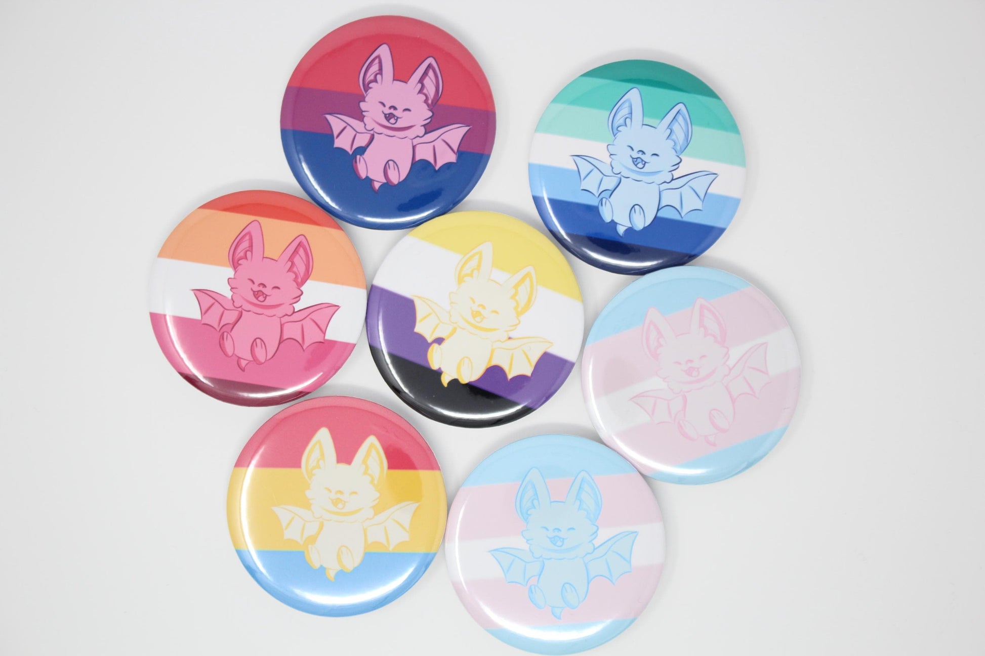 58mm (2.25") Pride Bat Pin Back Button Badges