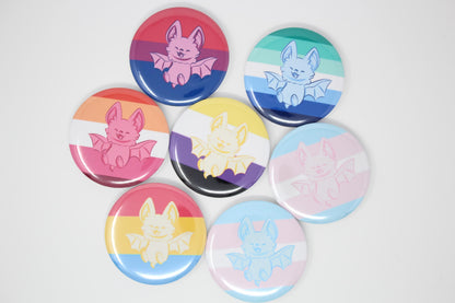 58mm (2.25") Pride Bat Pin Back Button Badges