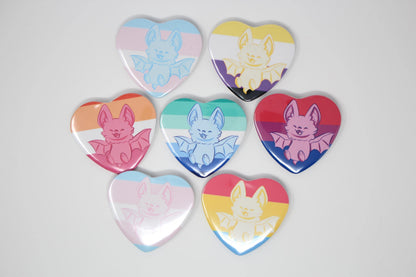 Pride Bat Heart Pin Back Button Badges
