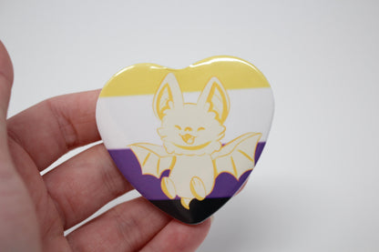 Pride Bat Heart Pin Back Button Badges
